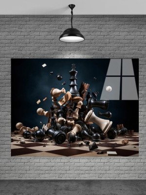 Beta Moda Hub Kırık Satranç Taşları Cam Tablo