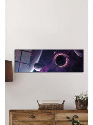 Beta Moda Hub Uzay ve Gezegenler Astronot Manzarası Panorama Cam Tablo, Darbelere Dayanıklı Kırılmaz Temperli