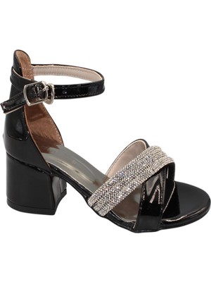 Celira Hkursat Siyah Rugan Kız Çocuk Topuklu Sandalet Ayakkabı