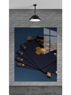 Beta Moda Hub Black Oyun Kartları Dekoratif Temperli Cam Üzerine Tablo Sevgilinize Yılbaşı Hediye