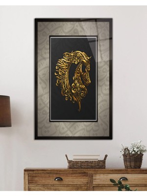 Beta Moda Hub At Kaligrafi Motifi Dini Islami Cam Tablo, Darbelere Dayanıklı Kırılmaz Temperli