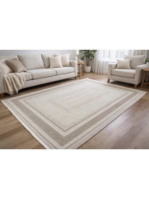 Hoom Rugs Gusto 0850A Bej Krem Modern Halı Mikrofiber Polyester Hav Vermez Spor Saçaklı Halı