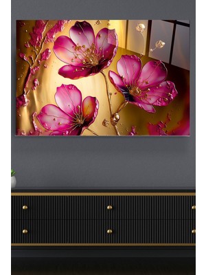Beta Moda Hub Pink Flowers Cam Tablo, Dekoratif Cam Tablo