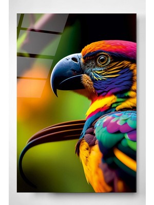 Beta Moda Hub Renkli Papağan Cam Tablo, Dekoratif Cam Tablo