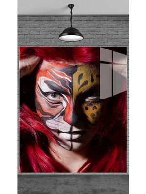 Beta Moda Hub Meta Dekorasyon Hayvan Maskeli Kız Temperli Cam Üzerine Tablo Sevgilinize Yılbaşı Hediye