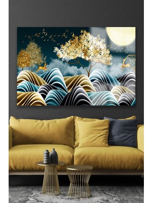 Beta Moda Hub Gold Detaylı Geyik Soyut Harika Tasarım Lüks Kırılmaz Cam Tablo 4mm Ev Iş Yeri Ofis Hediyesi Tablo