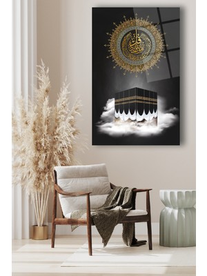Beta Moda Hub Ihlas Suresi ve Kabe Dikey Cam Tablo Dini Islami Modern Ev Ofis Salon Hediyelik Büyük Tablo