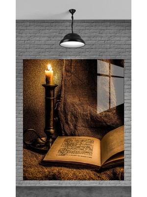 Beta Moda Hub Kitap ve Mum Temperli Cam Üzerine Tablo Sevgilinize Yılbaşı Hediye