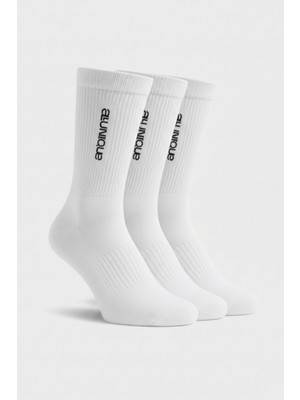 Allunique Beyaz Crew Spor Çorap 3'lü Paket Supima Pamuklu ve Havlu Örgülü (Yastıklamalı) Taban