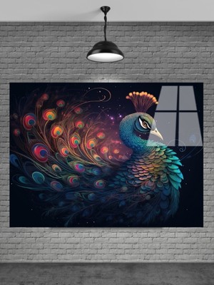 Beta Moda Hub 3D Tavus Kuşu Cam Tablo