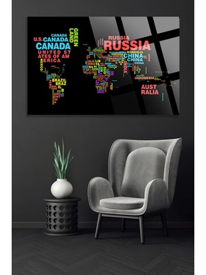 Beta Moda Hub Ülkeler Dünya Haritası Ofis, Ev Için Harita 4mm Kırılmaz Temperli Yüksek Çözünürlüklü Cam Tablo