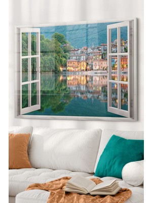 Beta Moda Hub Pencere ve Şehir Yeşil Mavi| Manzara Temalı Cam Tablo | 50X70 cm