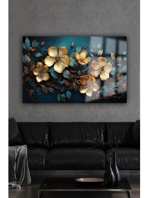 Beta Moda Hub Altın Lilyum Zambak Yatay Çiçek Kırılmaz Lüks Cam Tablo Of Iş Yeri Ev Hediyesi Cam Tablo