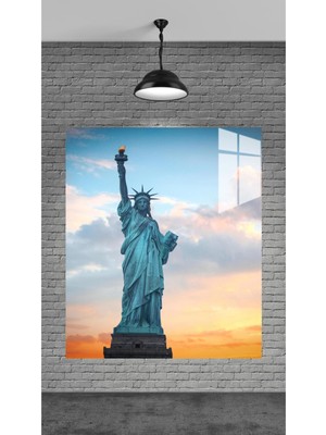 Beta Moda Hub Dekorasyon Temperli Cam Üzerine Özgürlük Heykeli Hediyelik Eşya