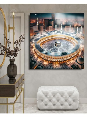 Beta Moda Hub Ultra Yüksek Çözünürlüklü Harika Kabe Manzarası Dini 4mm Kırılmaz Cam Tablo Ev Iş Yeri Ofis