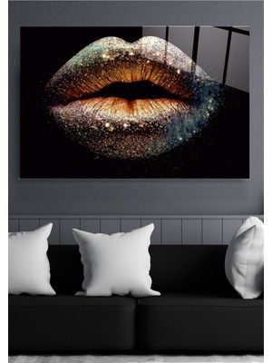 Beta Moda Hub Silvery Lip Cam Tablo, Dekoratif Cam Tablo