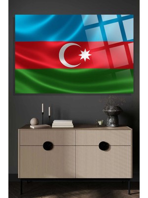 Beta Moda Hub Azerbeycan Bayrağı Lüks 4mm Kırılmaz Temperli Yüksek Çözünürlüklü Cam Tablo