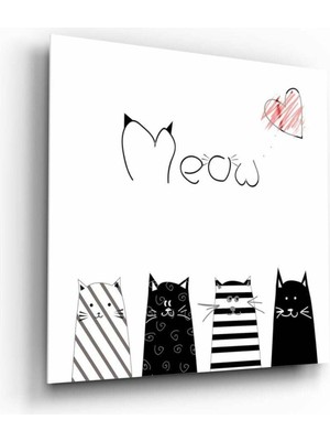 Beta Moda Hub Miyav (Kedi) Cam Tablo NO:1132 | Hediyelik, Dekoratif, Ofis, Mutfak