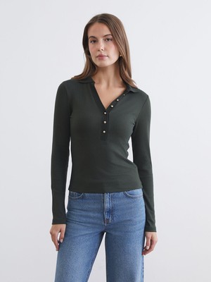 Lc Waikiki Yeni Sezon Polo Yaka Modal Karışımlı Kadın Tişört