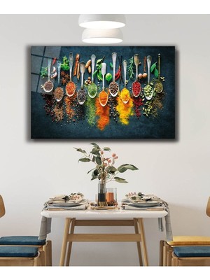 Beta Moda Hub Renkli Baharatlar ve Kaşıklar Cam Tablo, Temperli ve Rodajlı Dayanıklı Cam