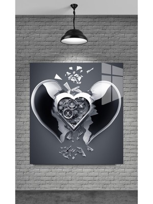 Beta Moda Hub Kırık Kalp Temperli Cam Üzerine Tablo Sevgilinize Yılbaşı Hediye