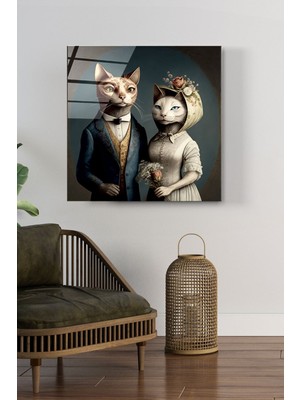 Beta Moda Hub Couple Cat Cam Tablo, Dekoratif Cam Tablo