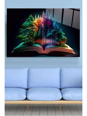 Beta Moda Hub Renkli Çam Ağaçları Cam Tablo, Dekoratif Cam Tablo