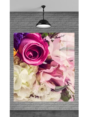 Beta Moda Hub Muhteşem Beyaz Pembe Gül Temperli Cam Üzerine Tablo Sevgilinize Yılbaşı Hediye