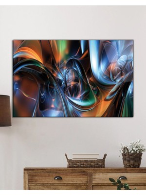 Beta Moda Hub Soyut Fraktal Dalgalar Cam Tablo, Darbelere Dayanıklı Kırılmaz Temperli