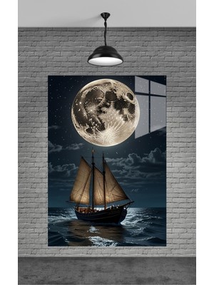 Beta Moda Hub Gemi ve Dolunay Cam Tablo Ev Dekorasyon,balkon Dekorasyonu,dekoratif,duvar Tablo,mutfak Tablo