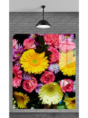 Beta Moda Hub Muhteşem Rengarenk Çiçekler Temperli Cam Üzerine Tablo Sevgilinize Yılbaşı Hediye