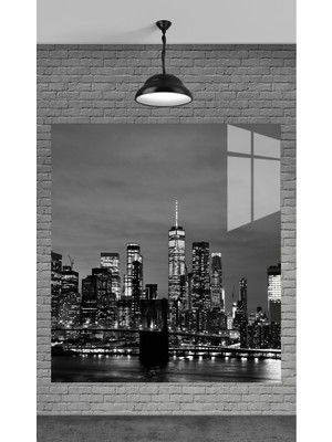 Beta Moda Hub Muhteşem Siyah Beyaz Şehir Manzarası Temperli Cam Üzerine Tablo Sevgilinize Yılbaşı Hediye