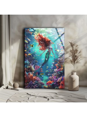Beta Moda Hub Deniz Kızı Cam Duvar Dekoru , Modern Cam Tablo , Asılmaya Hazır , Temperli Cam Üzeri Uv Baskı