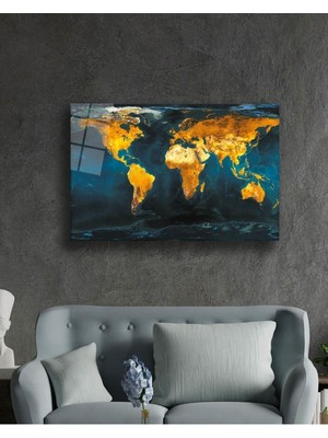 Beta Moda Hub Yeni Detaysız Dünya Haritası Cam Tablo, Temperli ve Rodajlı Dayanıklı  Cam