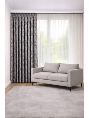 Perde Merkezi Şönil Gri Silver Fon Perde Salon ve Misafir Odalarına Uygun 1/3 Sık Pileli Tek Kanat Lüks Modern Fon Perde