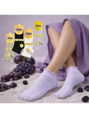 Miss Lana Kadın Bambu Çorap (4 Çift) Renkli Fırfırlı Patik Kadın Çorap