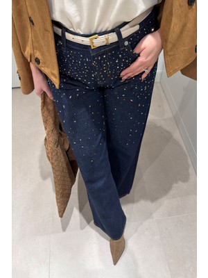 Magarde Önü Taşlı Premium Jean- Koyu Lacivert