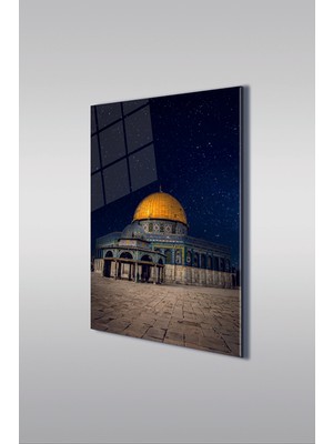 Beta Moda Hub Yıldızlı Gecede Mescid-I Aksa Dikey Islami Cam Tablo