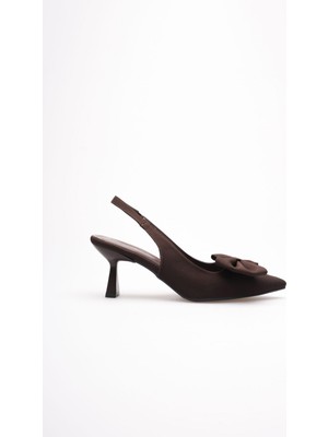 Trendella Acı Kahve Fiyonklu Kitten Topuklu Slingback Kadın Ayakkabı TR08MS24C