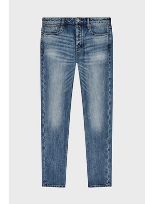 Emporio Armani Pamuklu Slim Fit Düşük Bel Düz Paça Jeans Erkek Kot Pantolon EM000668 AF22251 MB002