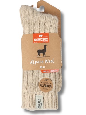 NordSox 1 Çift Bej Sıcak Tutan Alpaka Yünlü Kadın Soket Çorap