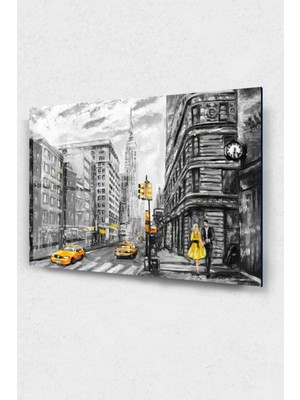 Beta Moda Hub Şehirde Sarı Taksiler Cam Tablo, Şehir Tabloları, Duvar Dekor, Büyük Tablo, Cam Duvar Tablo