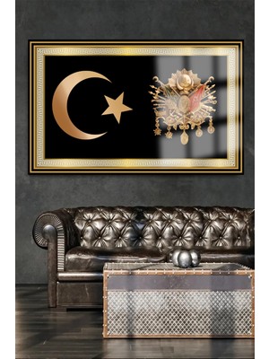 Beta Moda Hub Ay Yıldız ve Osmanlı Tuğrası Ultra Yüksek Çözünürlüklü Lüks Kırılmaz Cam Tablo Ofis Hediyesi