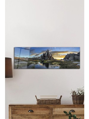 Beta Moda Hub Kayalar ve Canlı Doğa Panorama Cam Tablo, Darbelere Dayanıklı Kırılmaz Temperli