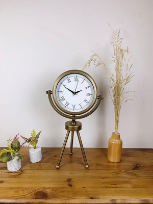 Sylar Eskitme Metal Mini Tripod Retro Masa Saati 45×26 cm