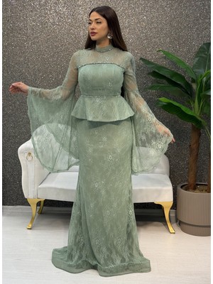 E&A Eren Abiye Valon Kol Boncuk Islemelı Balık Elbıse