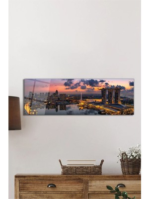 Beta Moda Hub Gün Batımı Şehir Işıkları Panoramik Cam Tablo, Temperli ve Rodajlı Dayanıklı Cam