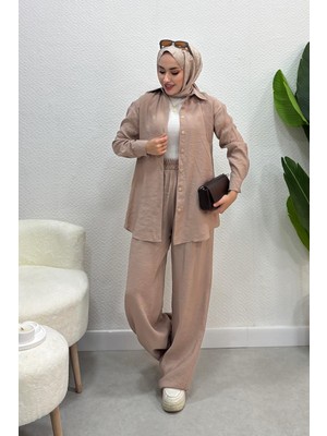 Tesettür Diyarı Kadın Pantolon Gömlek 2 Li Takım-Bej