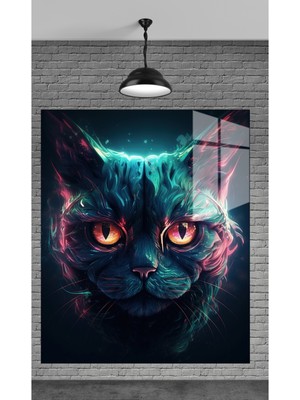 Beta Moda Hub 3D Kedi Görseli 1 Temperli Cam Üzerine Tablo Sevgilinize Yılbaşı Hediye