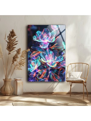 Beta Moda Hub Soyut Çiçek Cam Tablo , Estetik Duvar Dekoru , Temperli Cam Üzeri Baskı , Ev Dekoru , Asılmaya Hazır